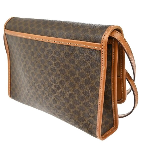 CELINE Logo Macadam Pattern 2Way Shoulder Clutch PVC Leather Brown Italy - Picture 4 of 15